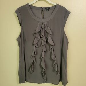 Ann Taylor Ruffle Front Silk Sleeveless Blouse Shirt Size Large Gray